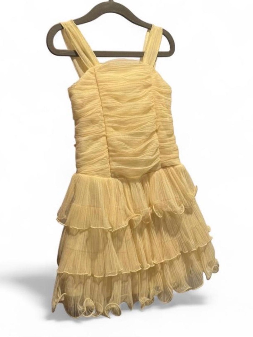 Girls Yellow Ruffled Tulle Party Dress - Picture 2 of 6